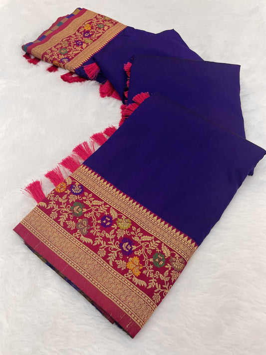 Elegant Gala Plain Body with Kadiyal Paithani Weaves Soft Silk Saree