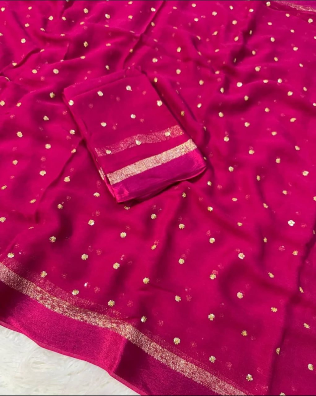 Pure Viscose Satin Border Georgette Saree With Running Blouse