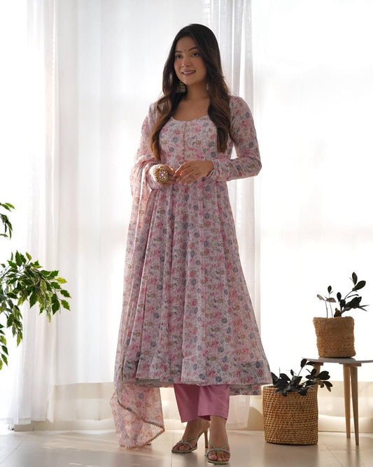 Heavy Chiffon Floral Print Anarkali Set