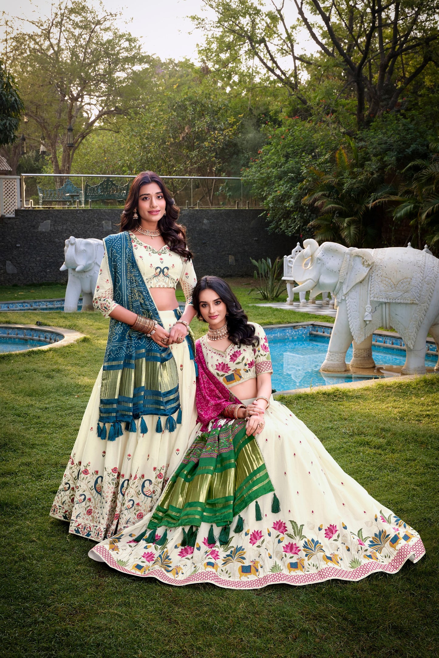 Teal Blue Khadi Cotton Sequins and thread embroidery