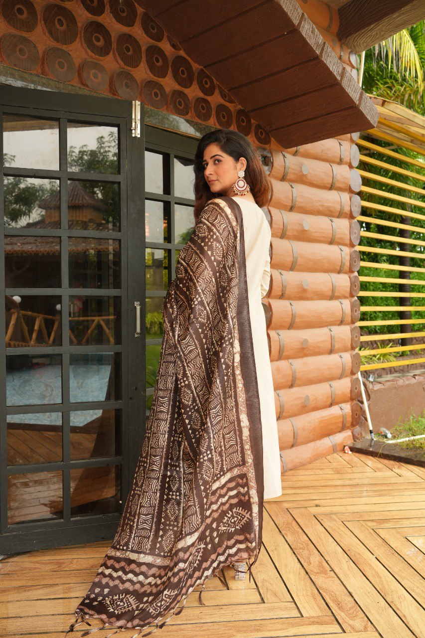 Khadi Cotton Fully Stitched Ethnic Set with Dupatta