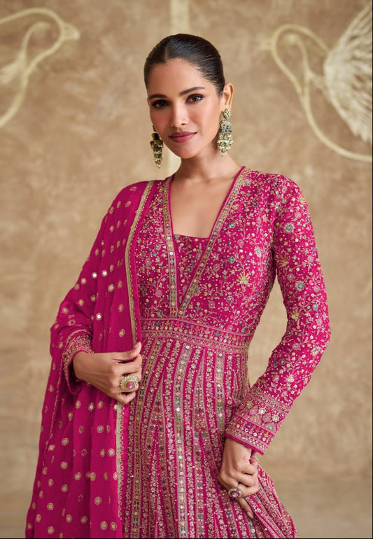 Sayuri Royal Georgette with Zari and Thread Embroidery Work plus Sequence Work