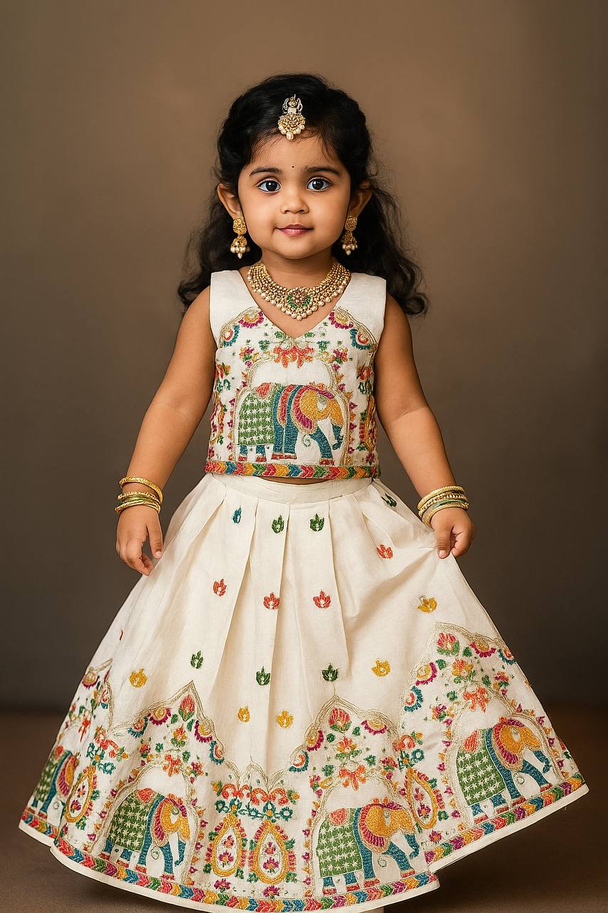 Kids Kora Cotton Lehenga Choli with Butterfly Back Design