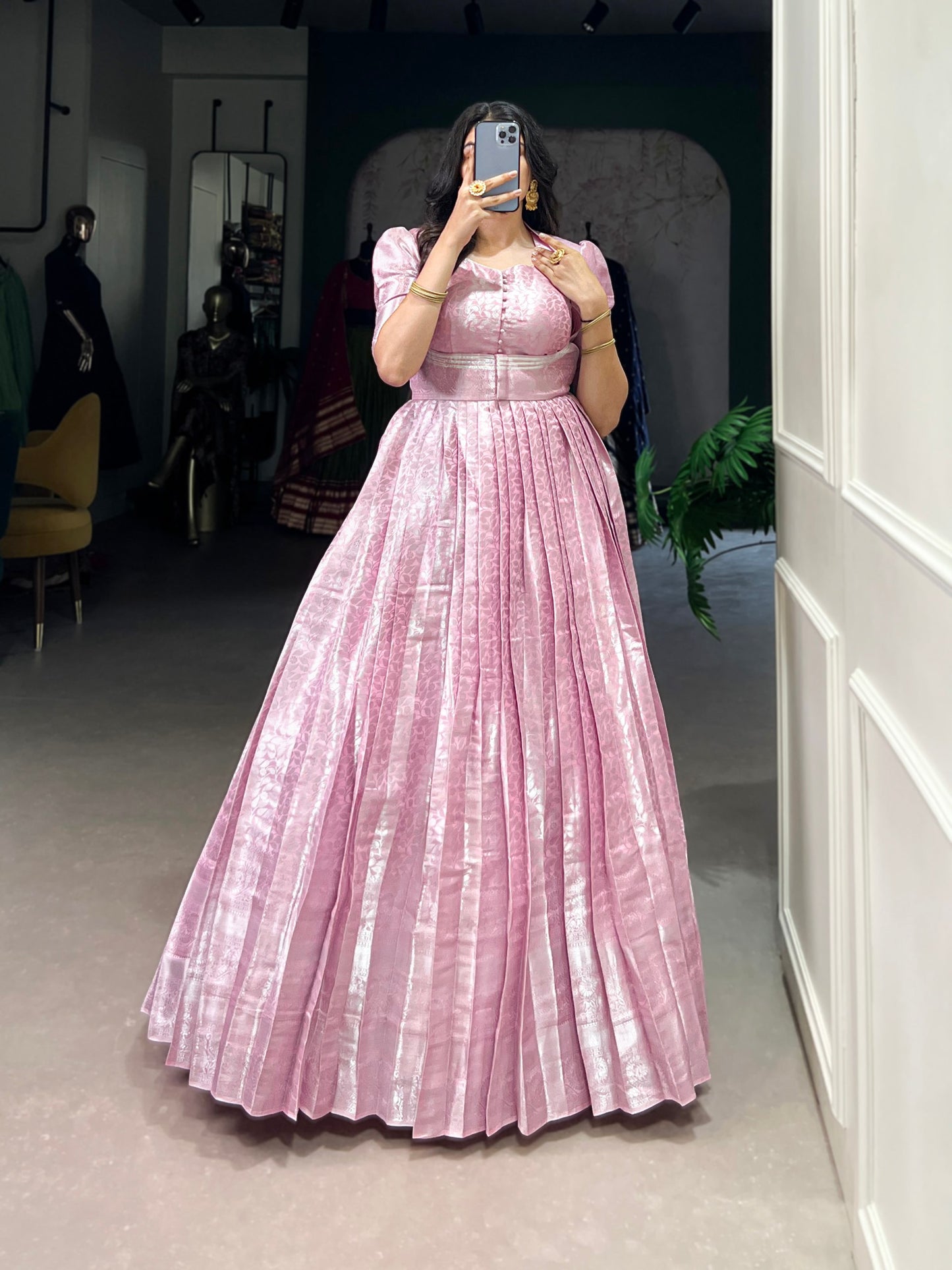 Kanjivaram Gown with Zari Weaving & Koti