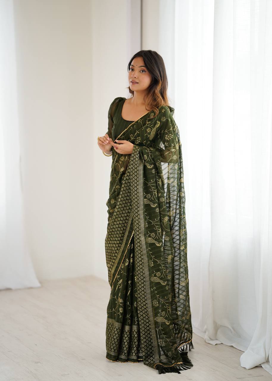 Abhira Georgette Silk Saree with Foil & Zalar Lace