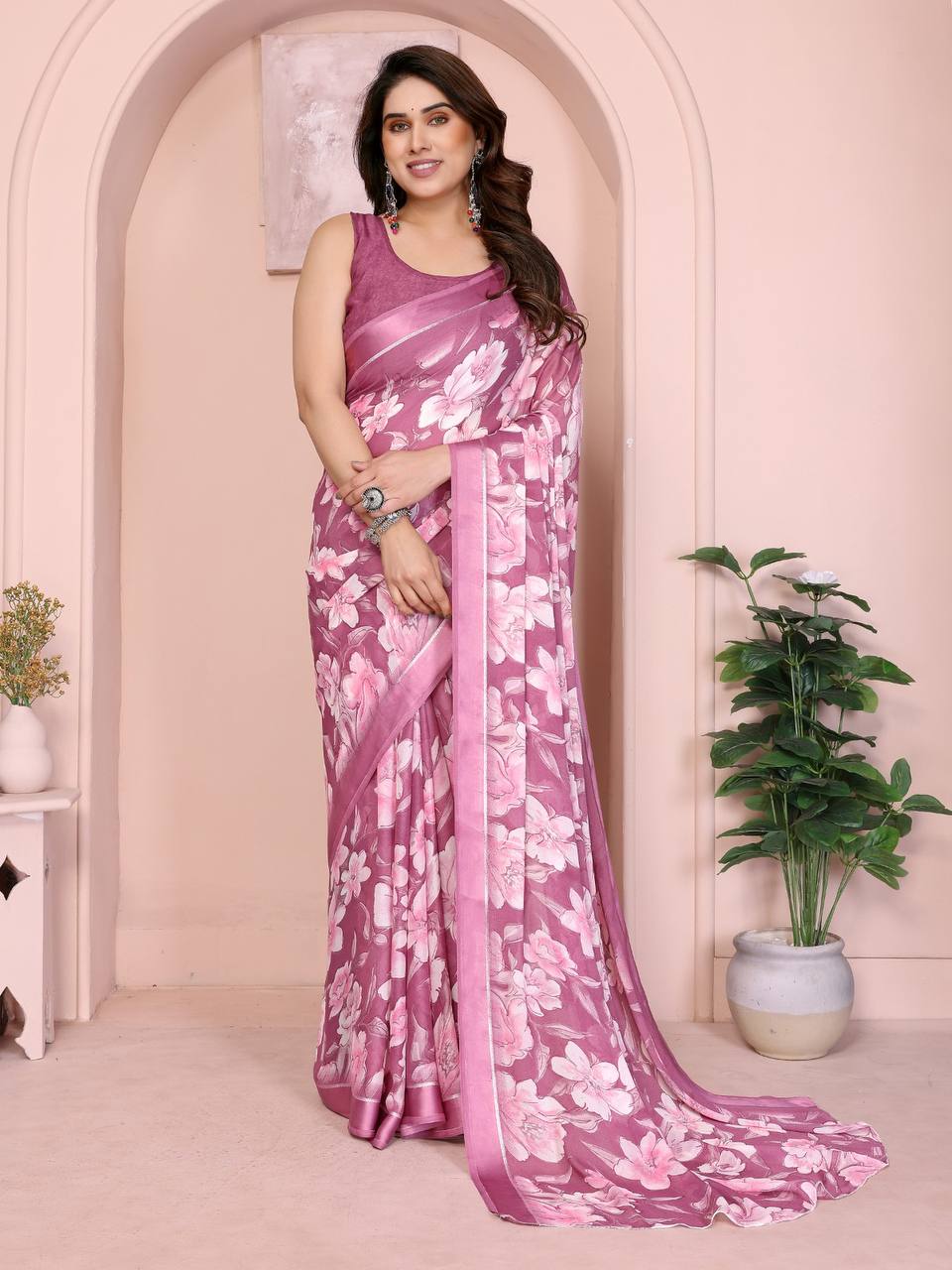 GOPI Bright Moss Satin Patta Printed Saree