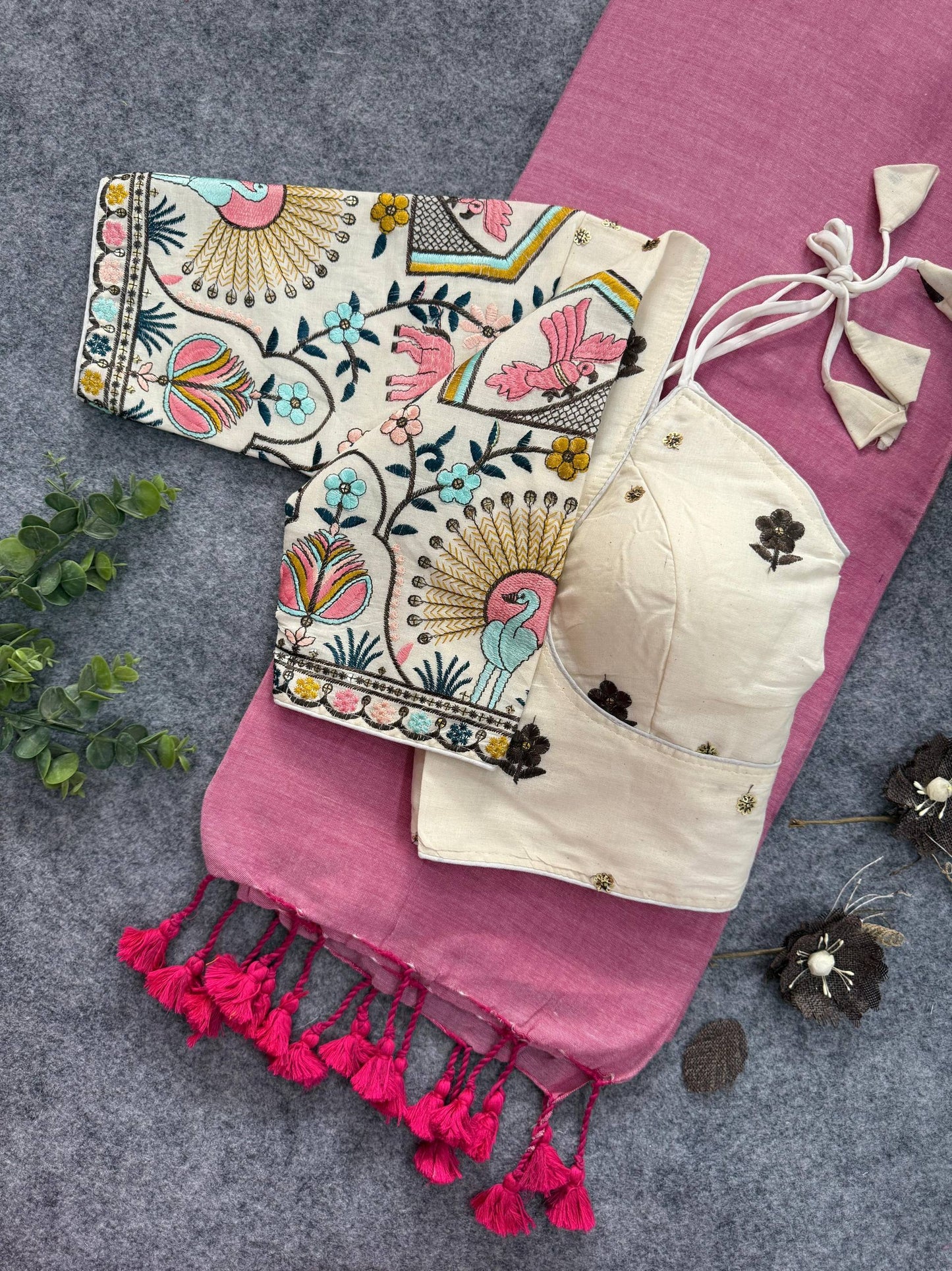 Khadi Cotton With Heavy Embroidery with Aura Cotton Blouse