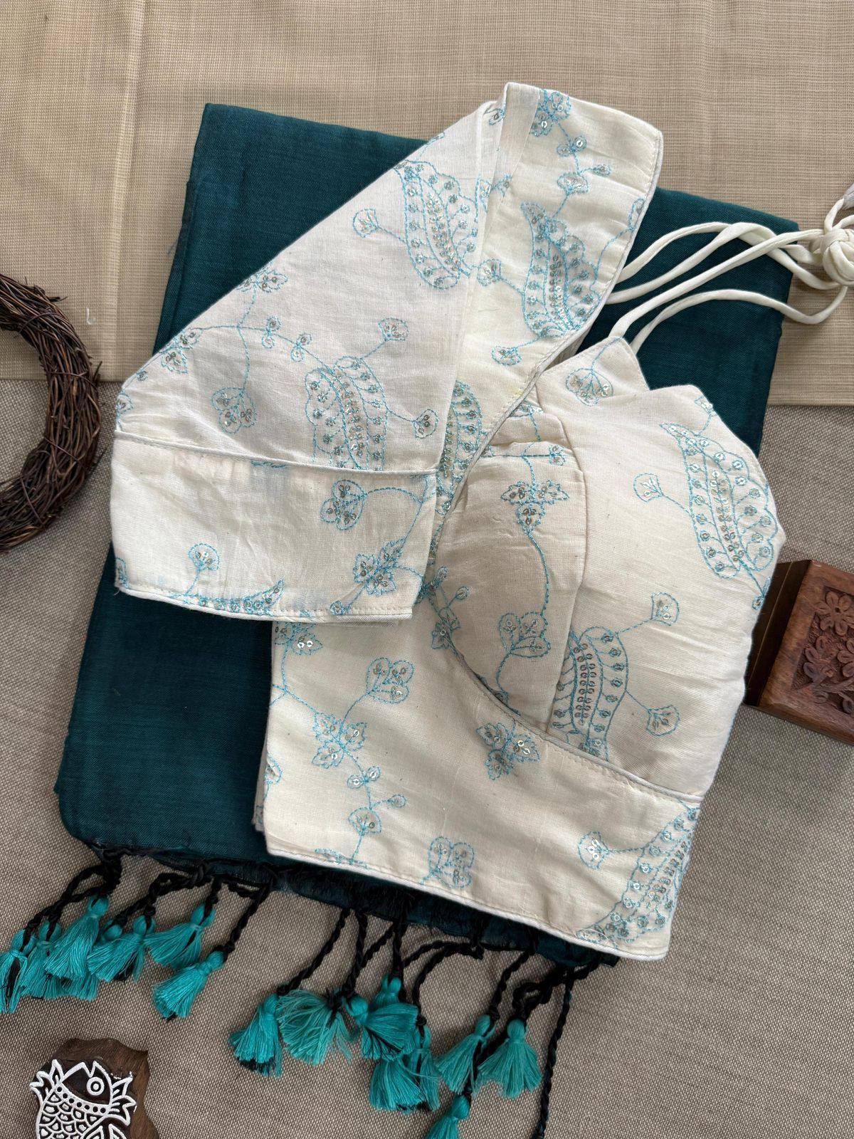 Khadi Cotton Saree With Embroidery Work Blouse