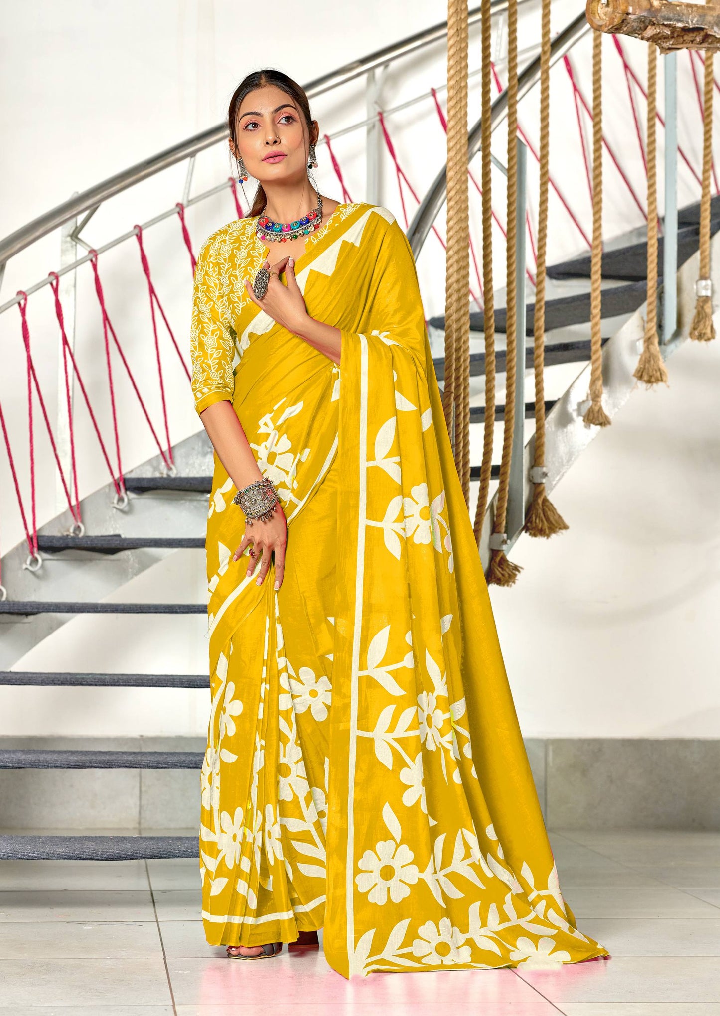 Floral Block Print Cotton Sarees – Mulmul Collection