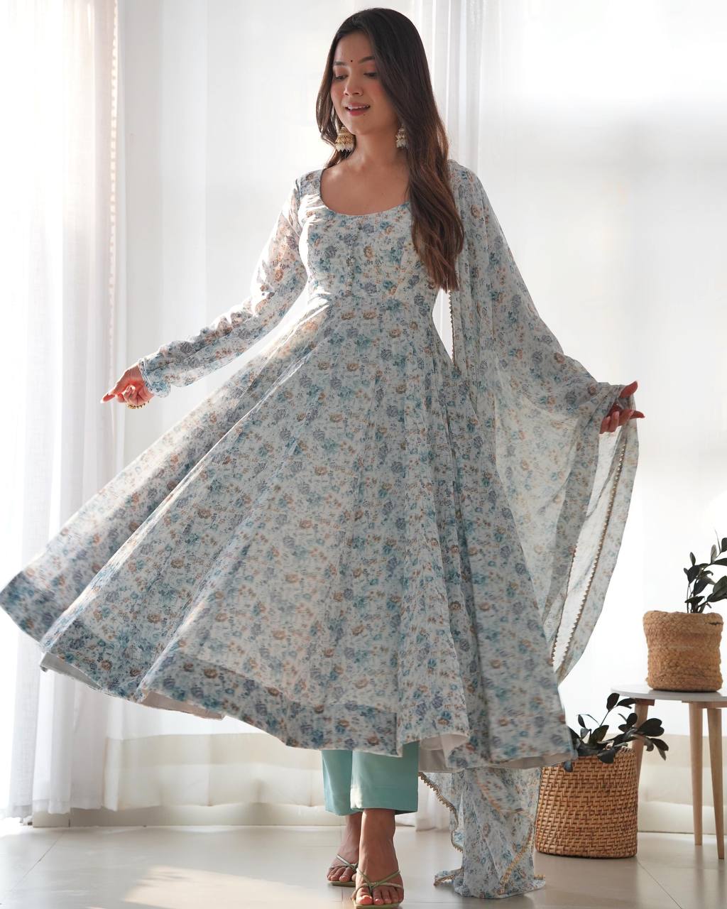 Heavy Chiffon Floral Print Anarkali Set