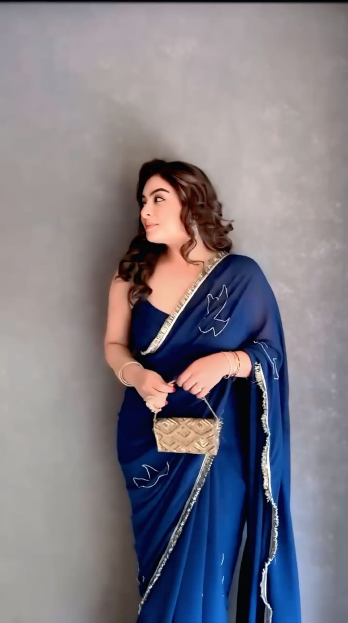 Soft N Blue Georgette Silk Ready To Wear Saree