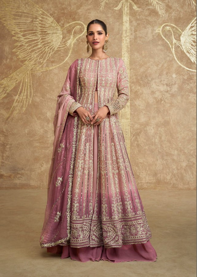 Georgette Zari & Thread Embroidery + Sequence Work Santoon Inner Suit