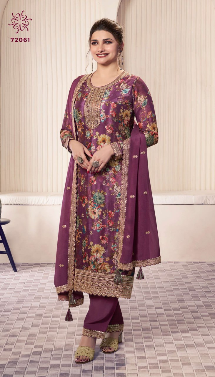 Vichitra Digital Print Embroidery Sequence + Coding Suit