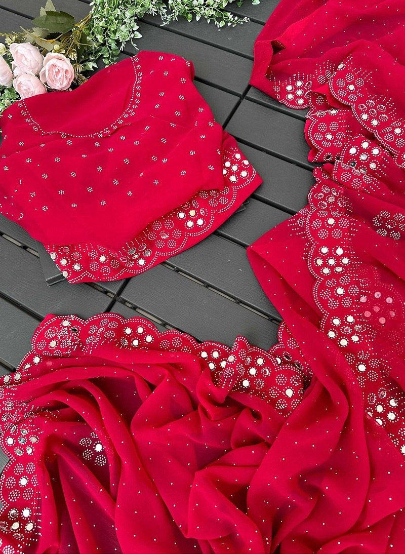 Georgette Blooming Saree with Swarovski Work