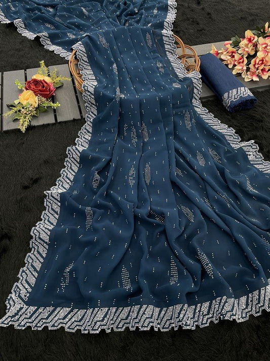 Georgette Saree with Swarovski Work & Pallu Latkan