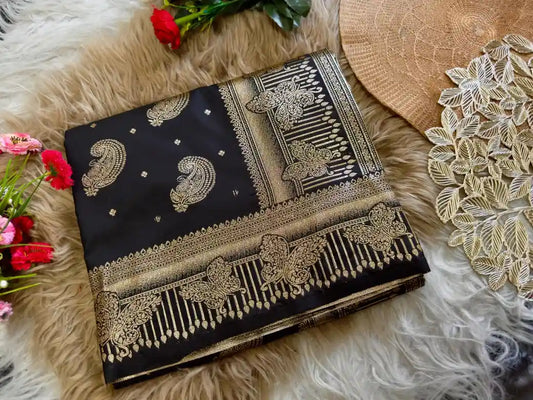 Original Black Banarasi Dhurandhar Silk Saree with Zari Weaving | Festive Wear Silk Saree