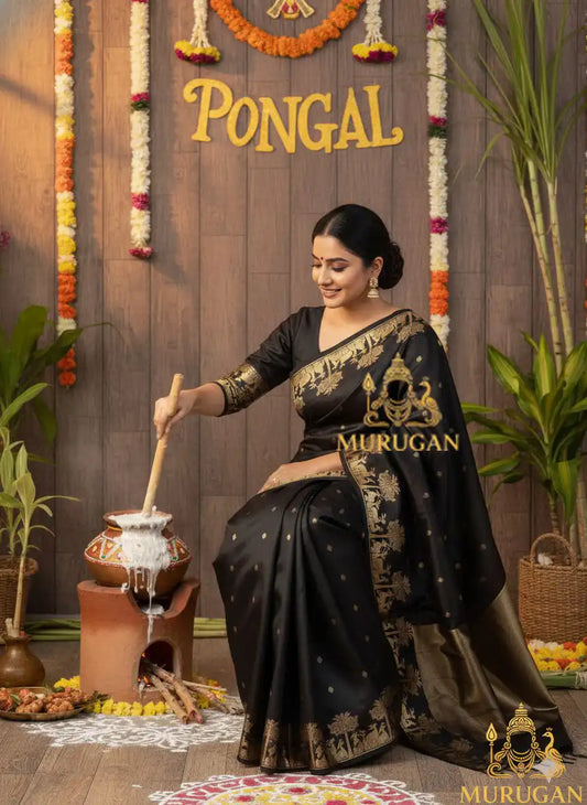 Banarasi Hiran Silk Saree with Golden Pallu & Zari Border