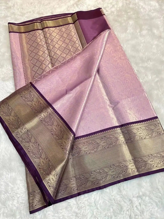 Super Soft Banarasi Woven Purple Kanjivaram Silk Saree with All Over Gold Zari & Brocade Blouse - VF – PURPLE KANJIVARAM