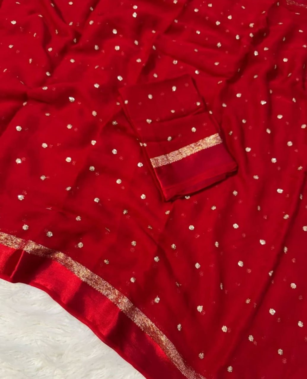 Pure Viscose Satin Border Georgette Saree With Running Blouse