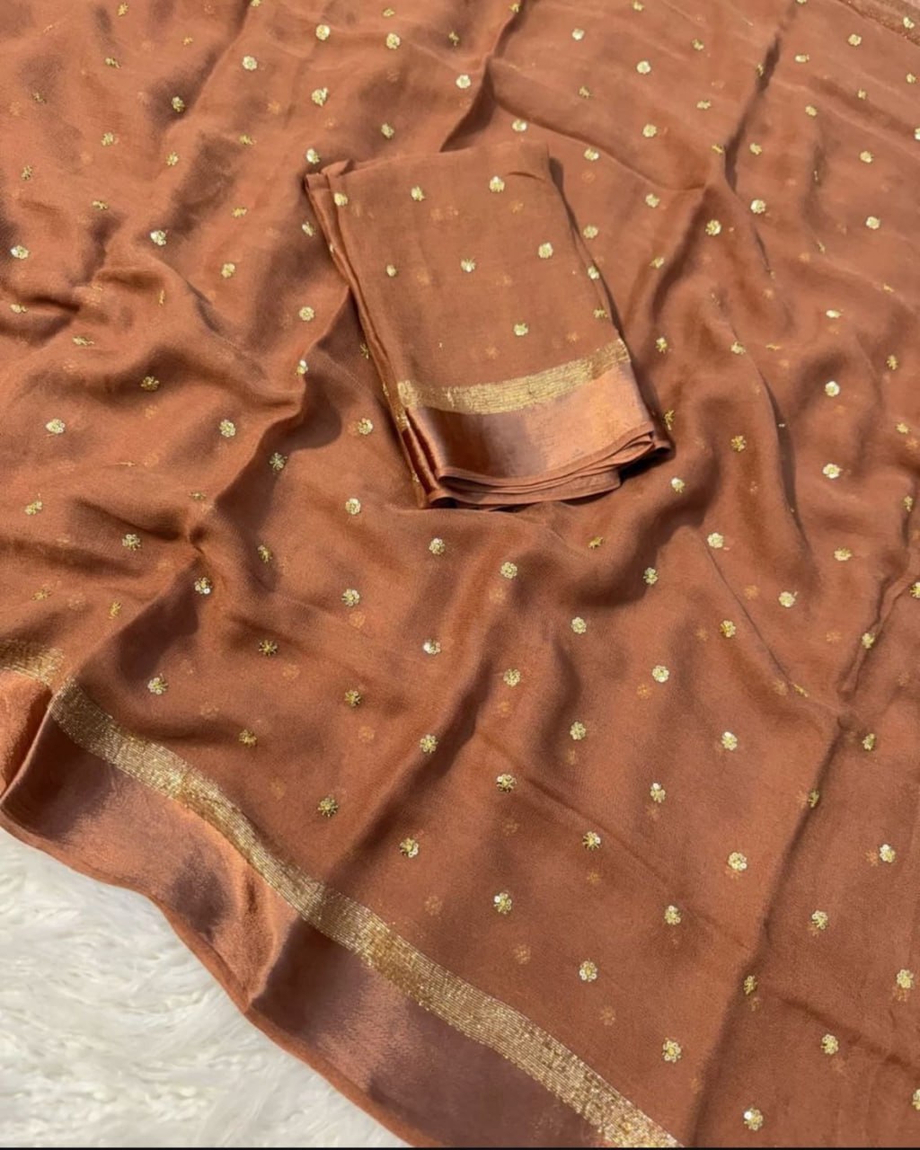 Pure Viscose Satin Border Georgette Saree With Running Blouse