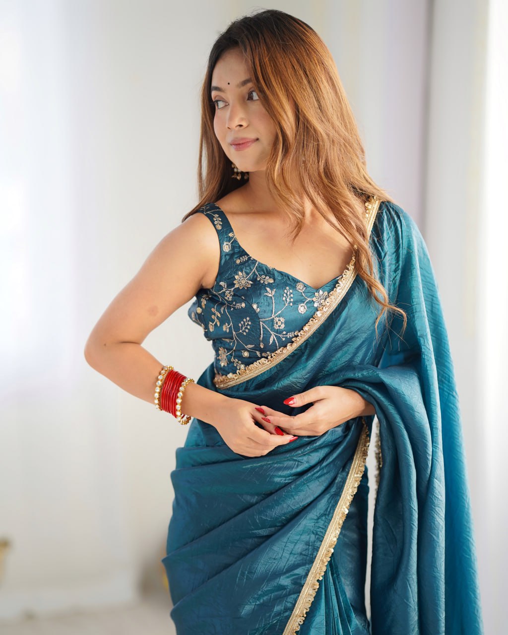 Gold Crush Tissue Silk Ready To Wear Saree