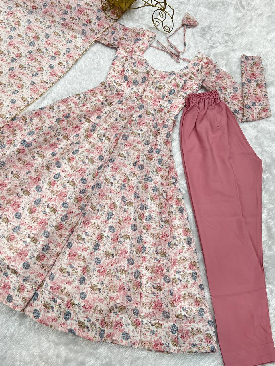 Heavy Chiffon Floral Print Anarkali Set