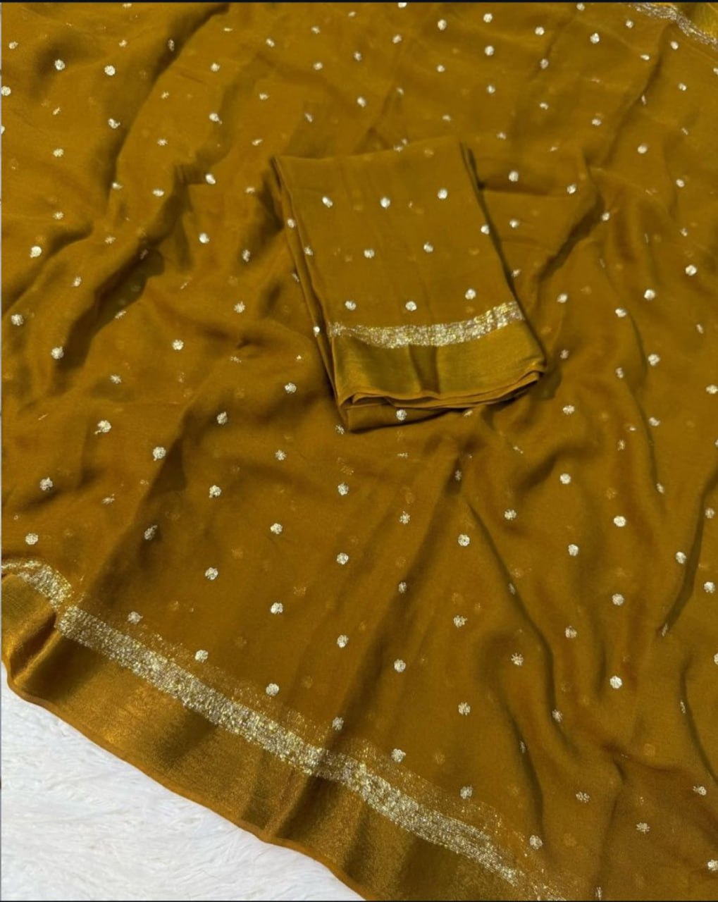 Pure Viscose Satin Border Georgette Saree With Running Blouse