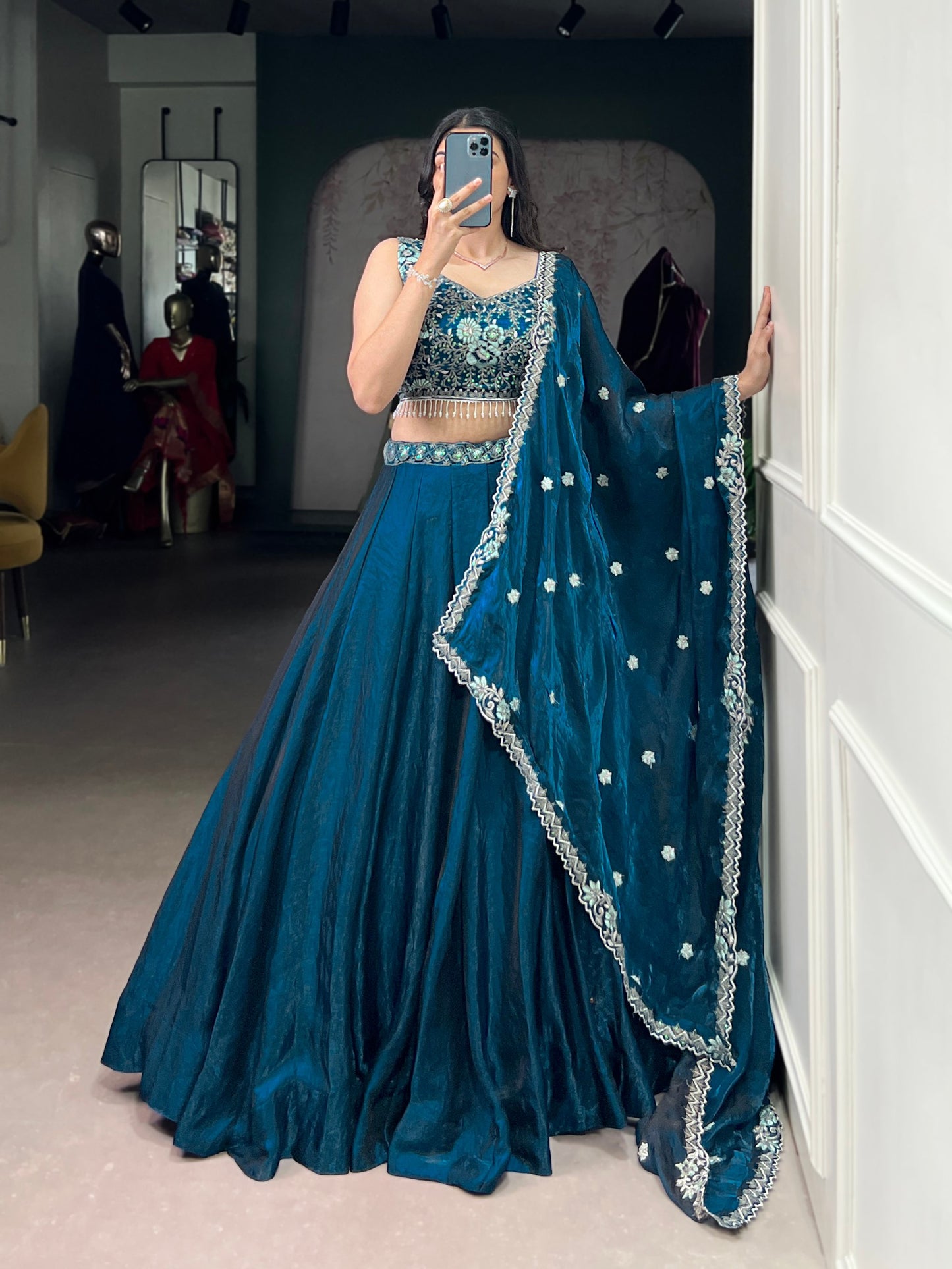 Premium Fendi equins and thread embroidery with embellished belt Lehenga