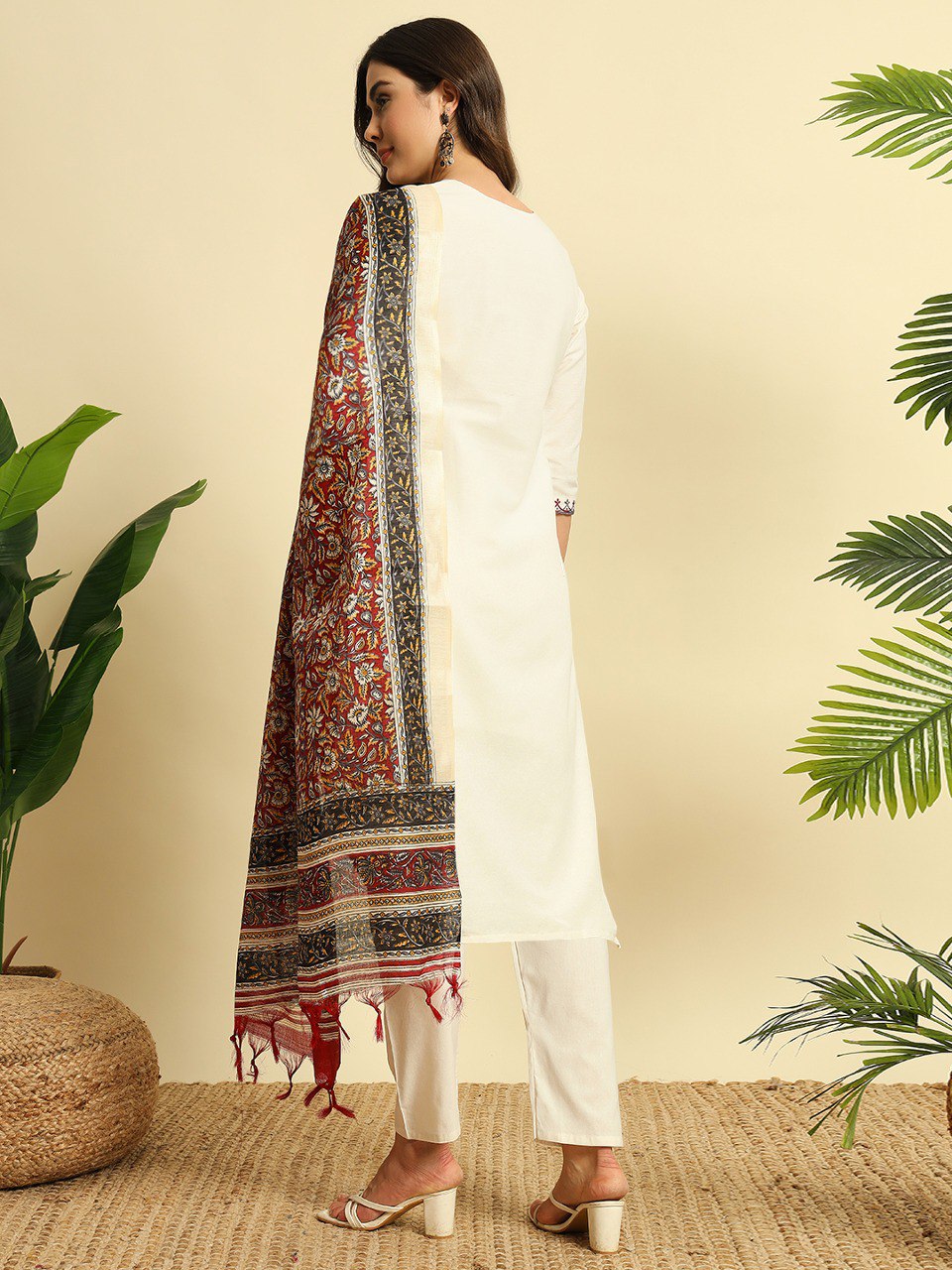 Khadi Cotton Fully Stitched Ethnic Set with Dupatta