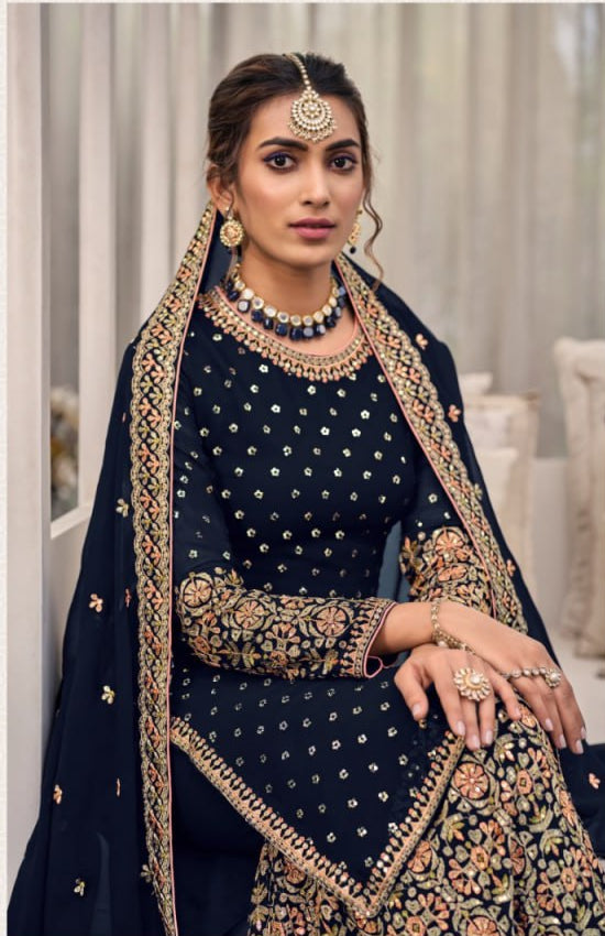 Unstitched Georgette with Embroidery Work and Sequence Work Suits