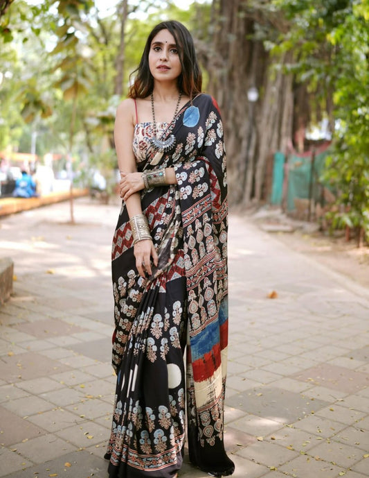 Black Semi Gajji Silk Soft and Smooth Saree