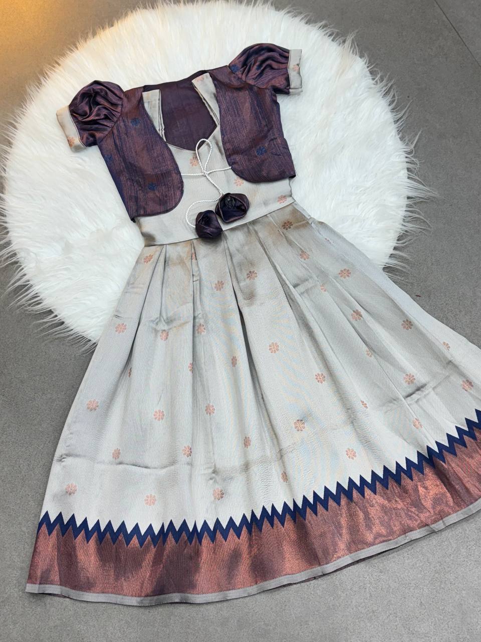 Kids Koti Gown with Jacquard Weaving & Embroidery