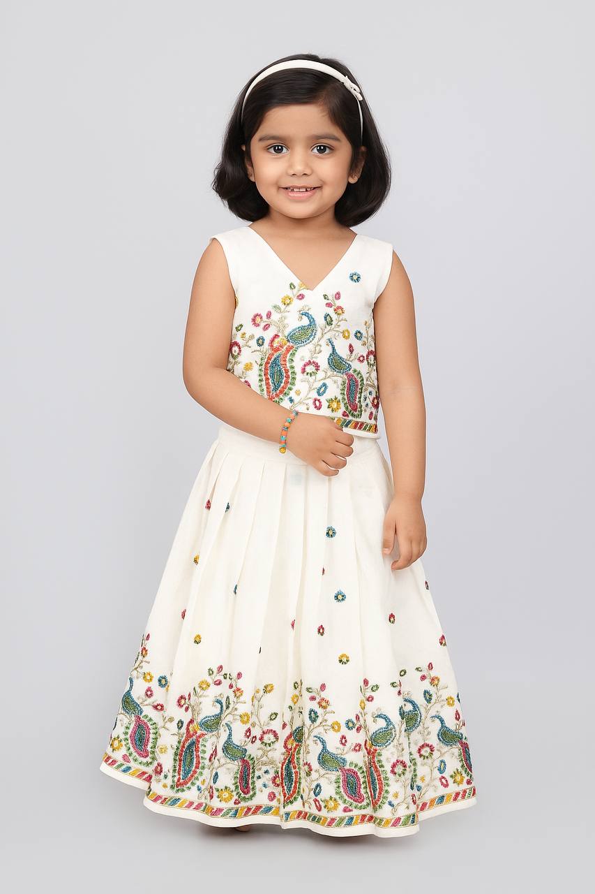 Kids Kora Cotton Lehenga Choli with Butterfly Back Design
