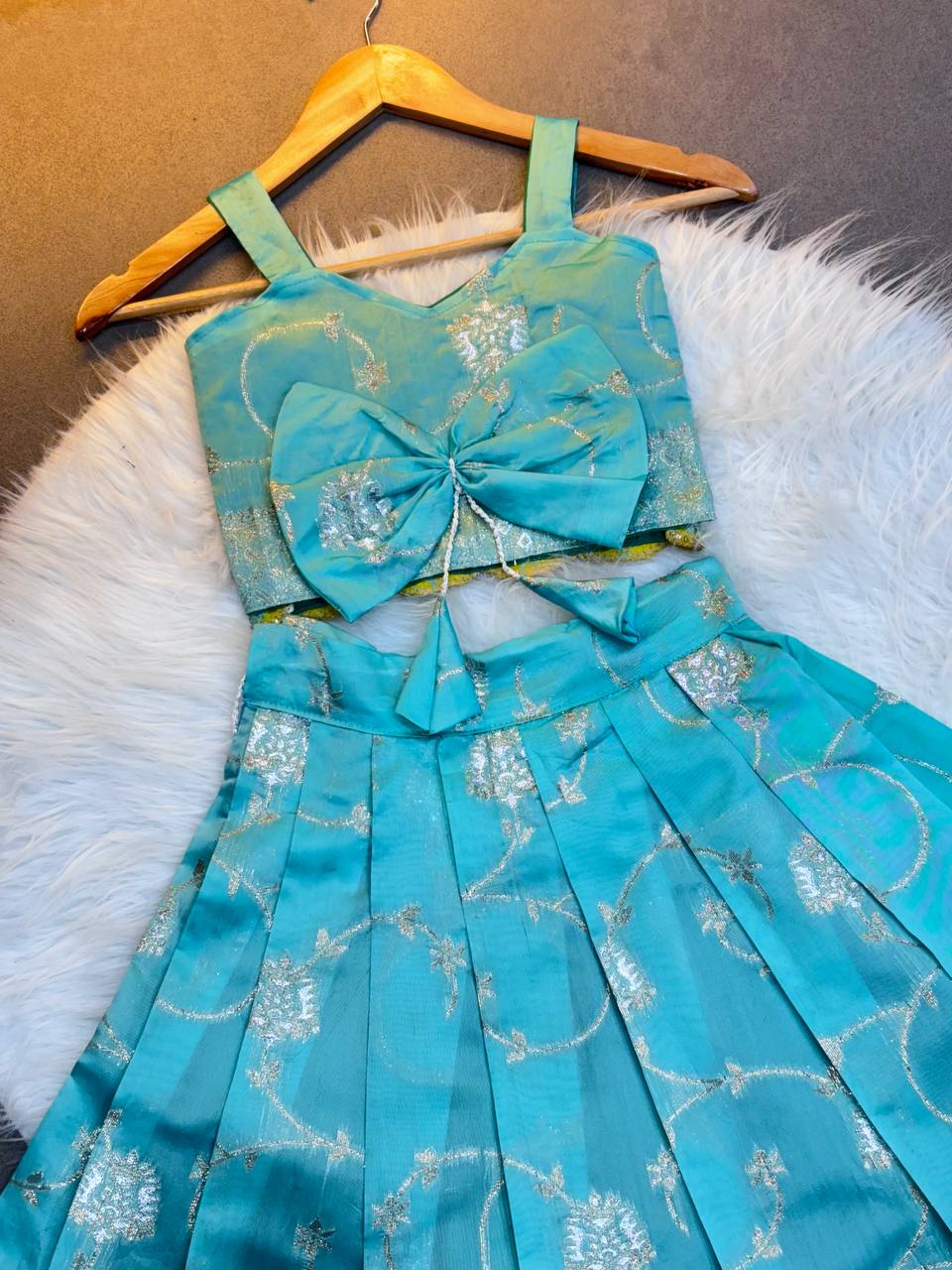 Soft Silk With Pure Zari Waving Fabric Kids Silk Lehenga Choli with Jacquard Weaving & Embroidery Lace