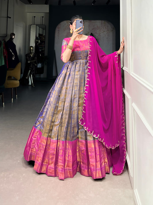 Kanjivaram Gown with Net Dupatta