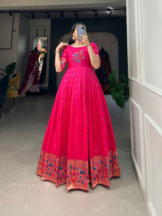 Jacquard Silk Paithani Gown Timeless Elegance with Traditional Weaving