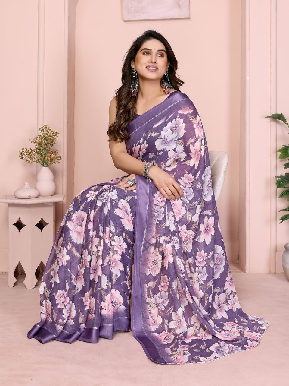 GOPI Bright Moss Satin Patta Printed Saree