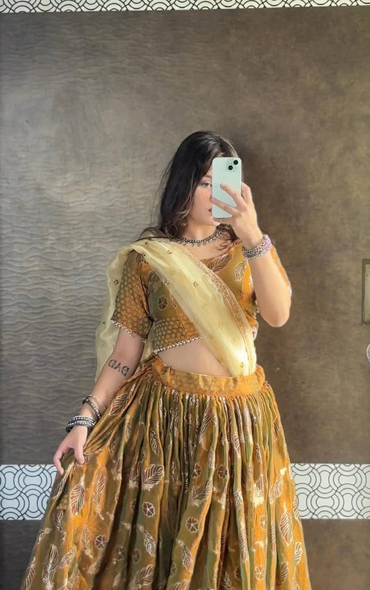 Premium Gold Two Tone Silk Designer Lehenga Choli with Organza Dupatta