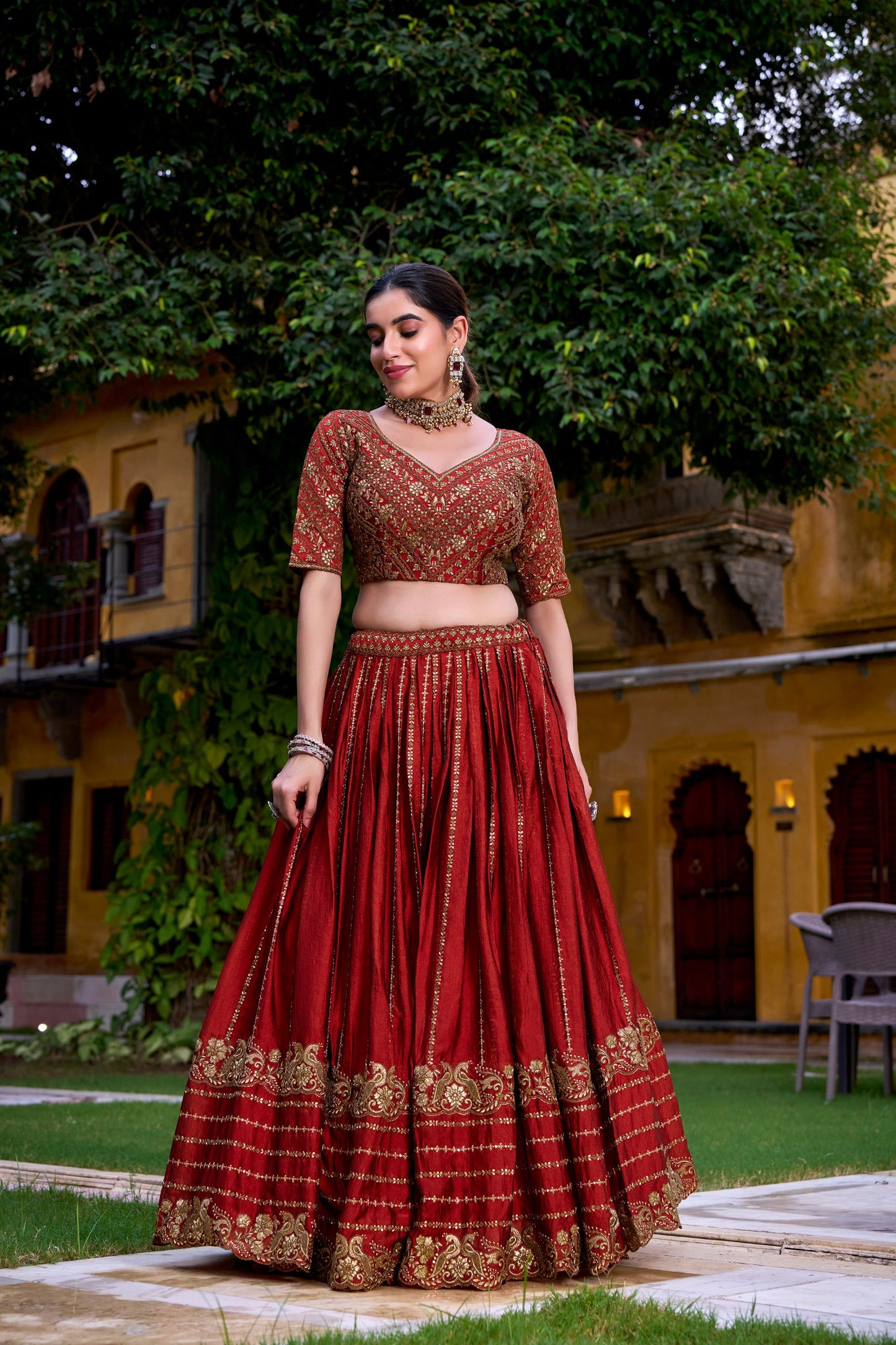 Orange Lehenga Choli Crafted In Rangoli Silk With Intricate Embroidery & Sequins