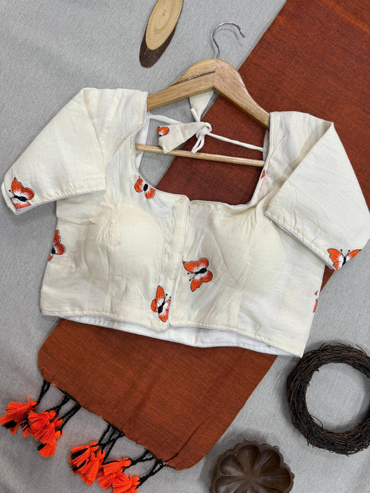 Handloom Khadi COTTON SAREE With Butterfly Design Blouse