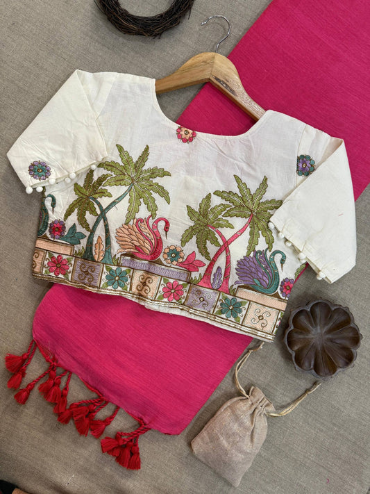 Handloom Khadi Cotton Saree With Designer Embroidery Blouse