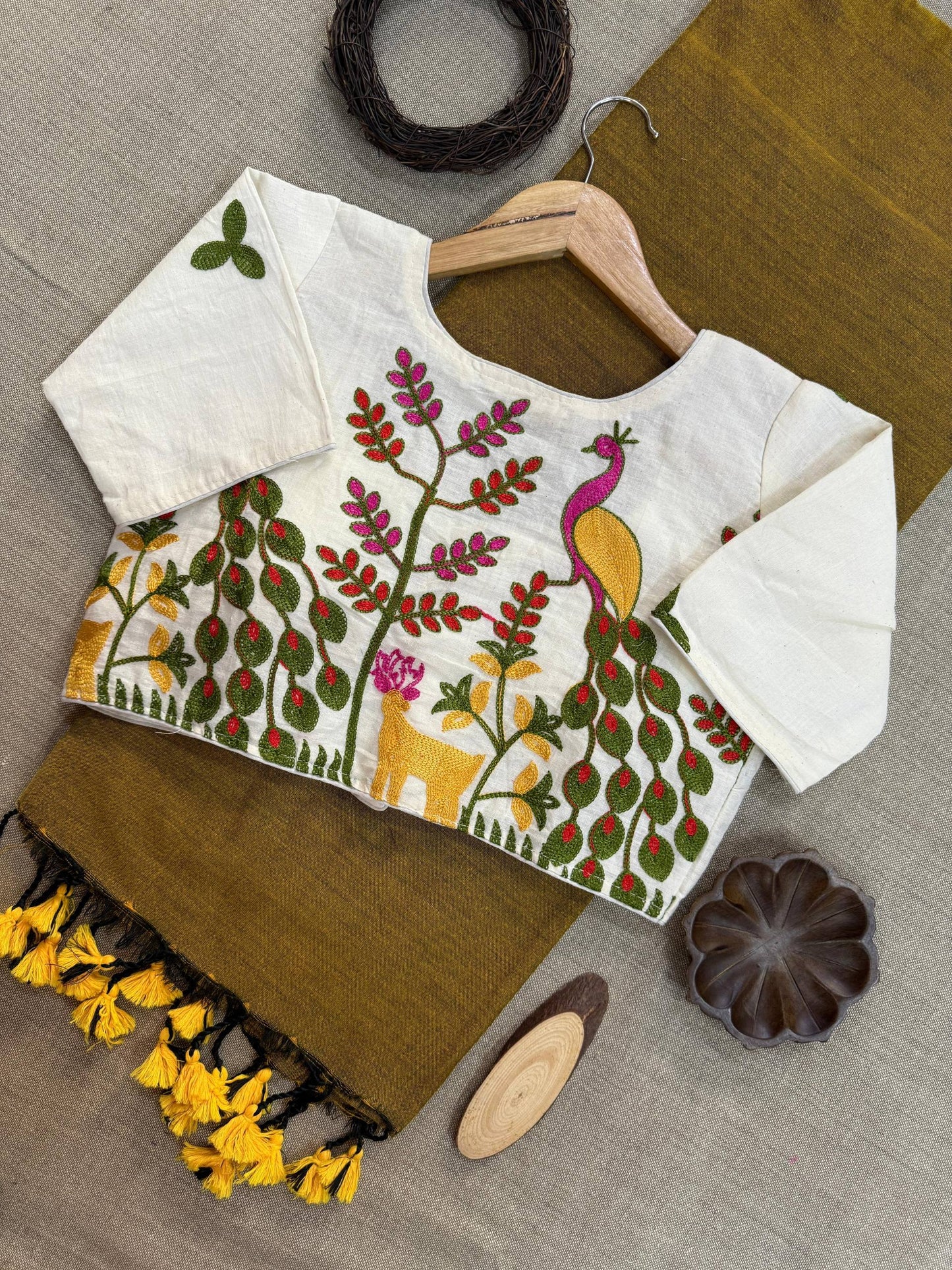 Pure Khadi Cotton Heavy Embroidery with Aura Cotton With Designer Embroidery Blouse