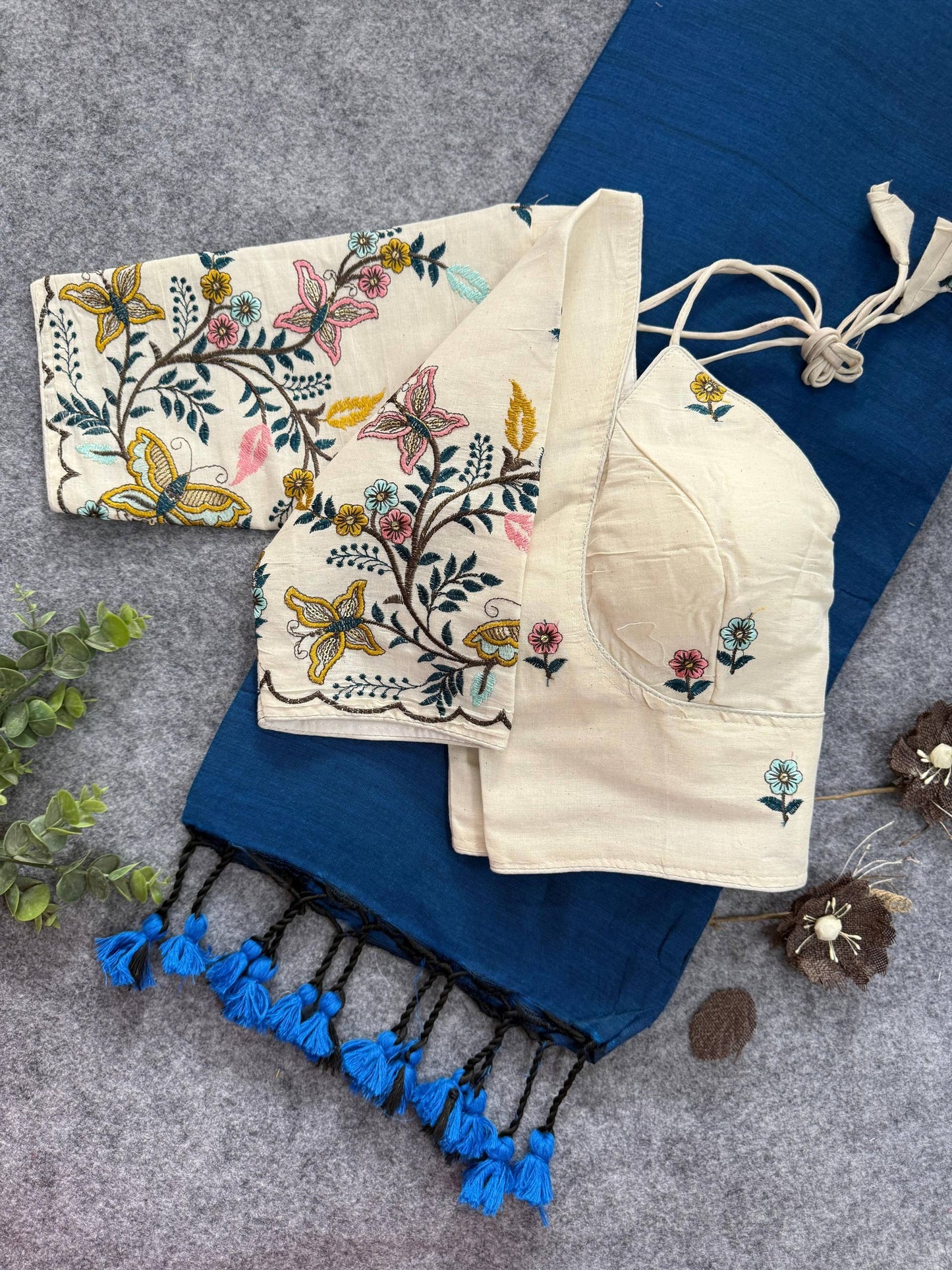 Khadi Cotton With Heavy Embroidery with Aura Cotton Blouse