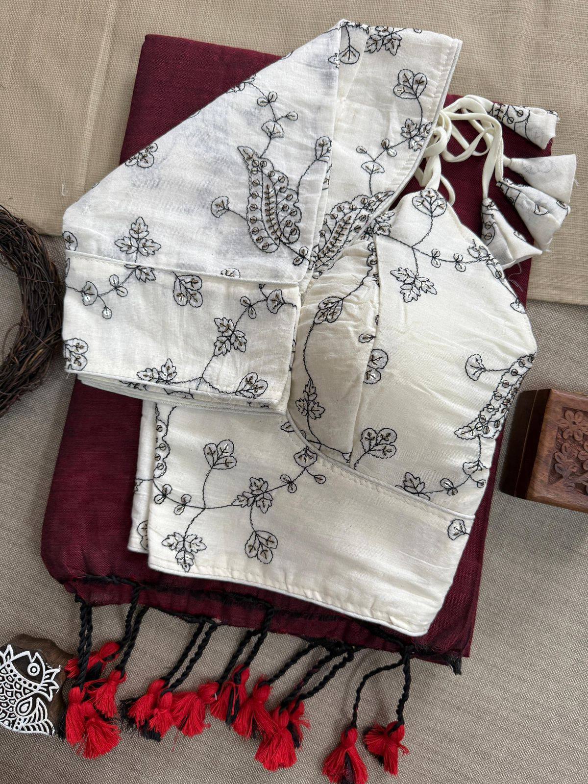 Khadi Cotton Saree With Embroidery Work Blouse