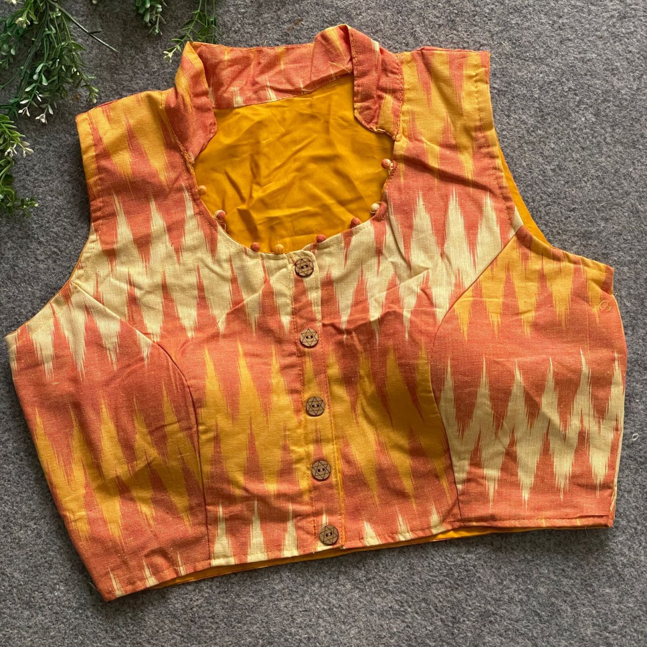 Ikkat Cotton Sleeveless Blouse
