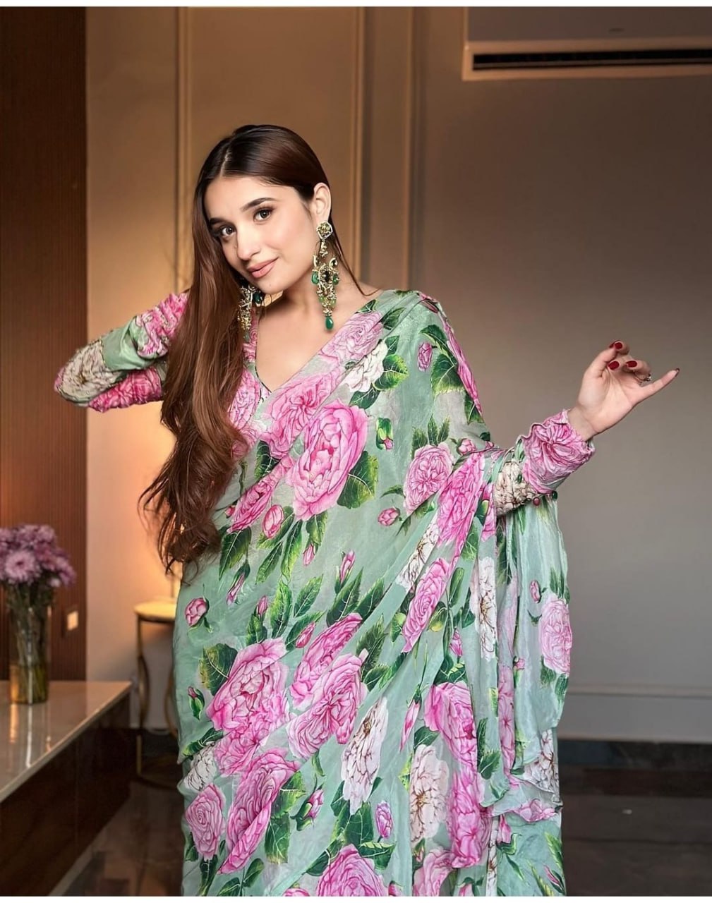 Chinon Silk Lehenga Saree Ready To Wear