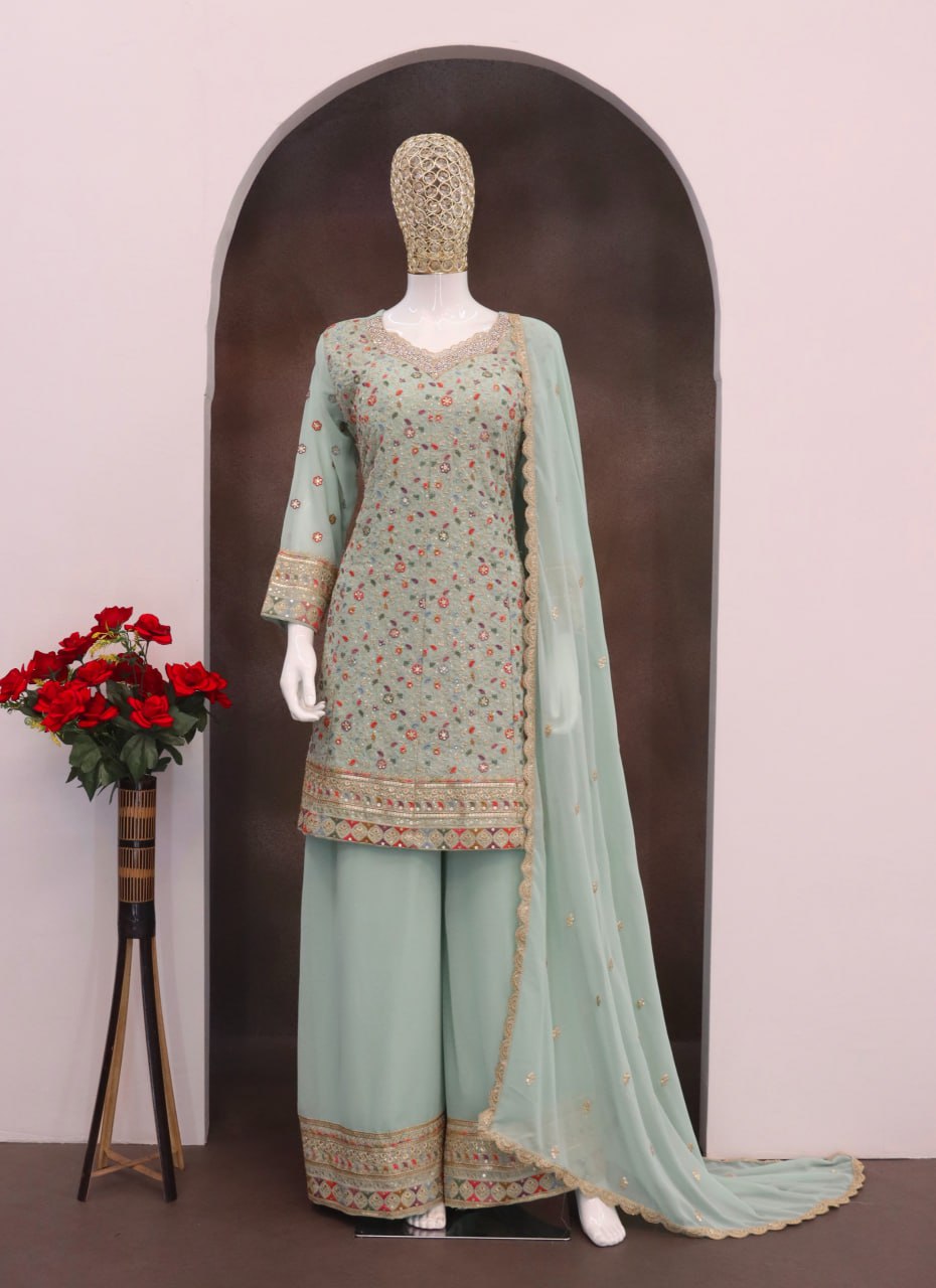Embroidery Top Semi-Stitched With Fully Stitched Bottom And Dupatta