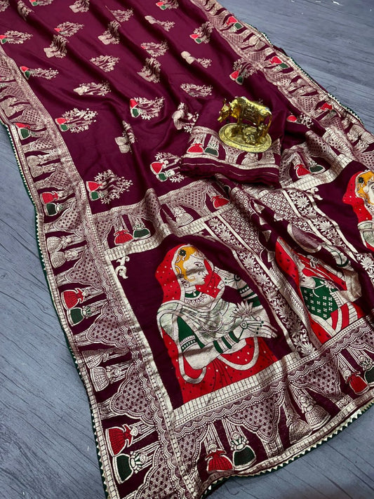 Pure Dola silk with Zari weaving Saree with samosa lace border