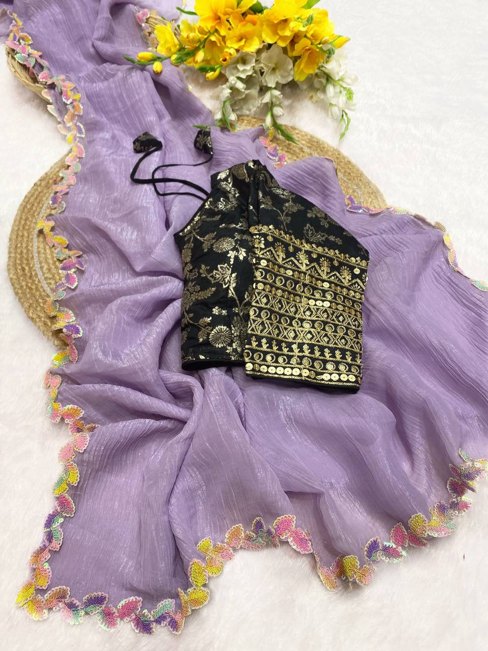 Fandy Sifon Silk Saree with Fancy Patti Lace Border