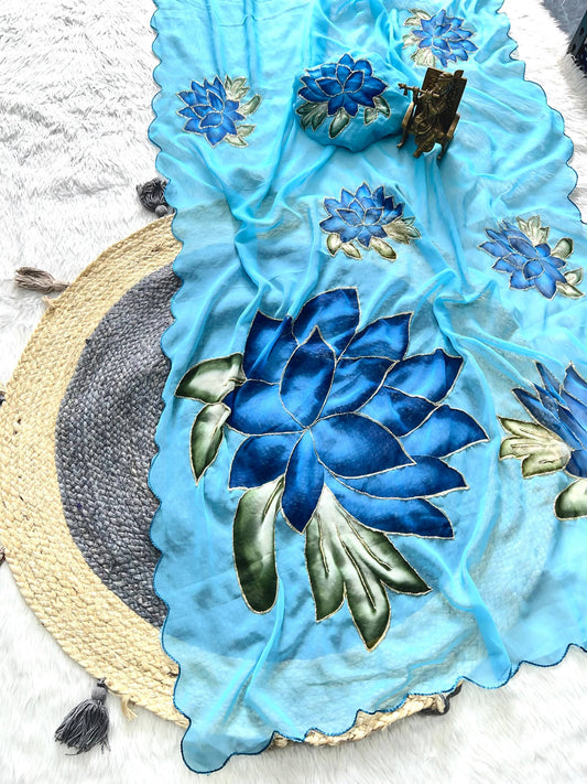 Soft Pure Georgette Handwork Saree